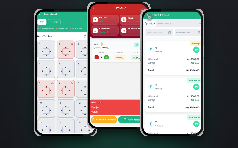 Screenshots of the BarPRO restaurant POS waiter terminal app