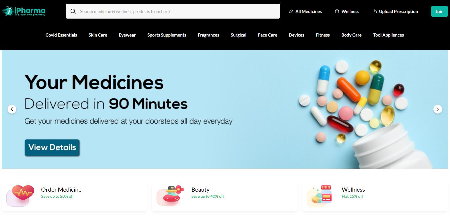Screenshot of IPharma e-commerce website