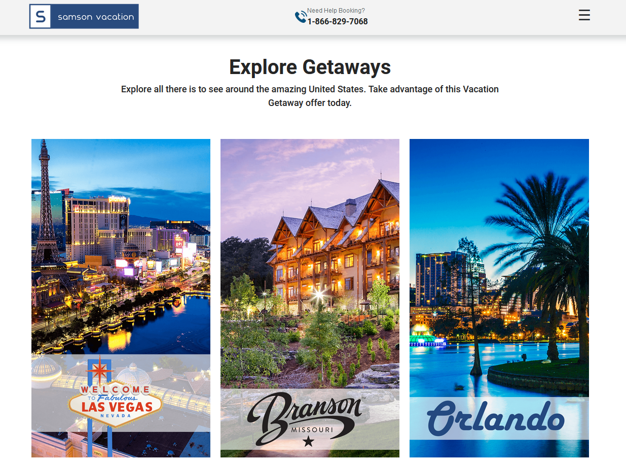 Screenshot of Samson Vacation reservation website